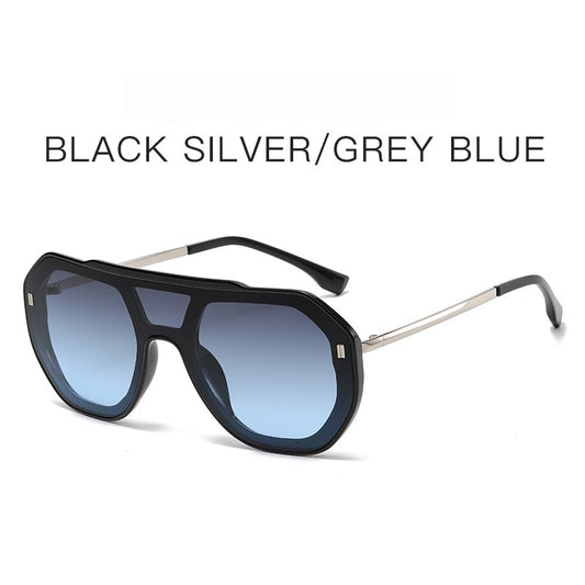 Large-frame Personalized Semi-metal One-piece Sunglasses For Men