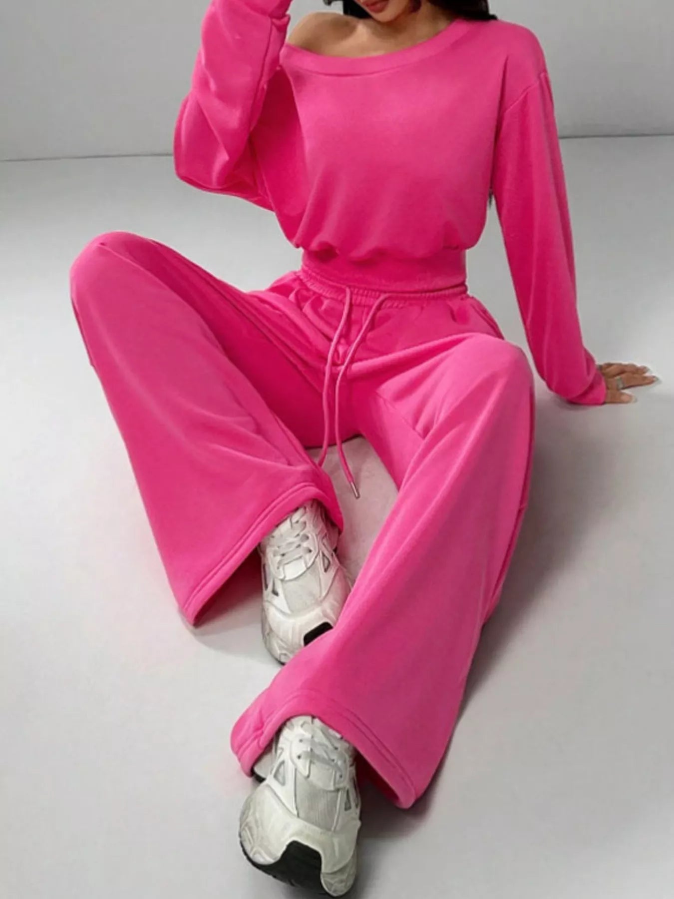 Boat Neck Long Sleeve Top and Pants Set