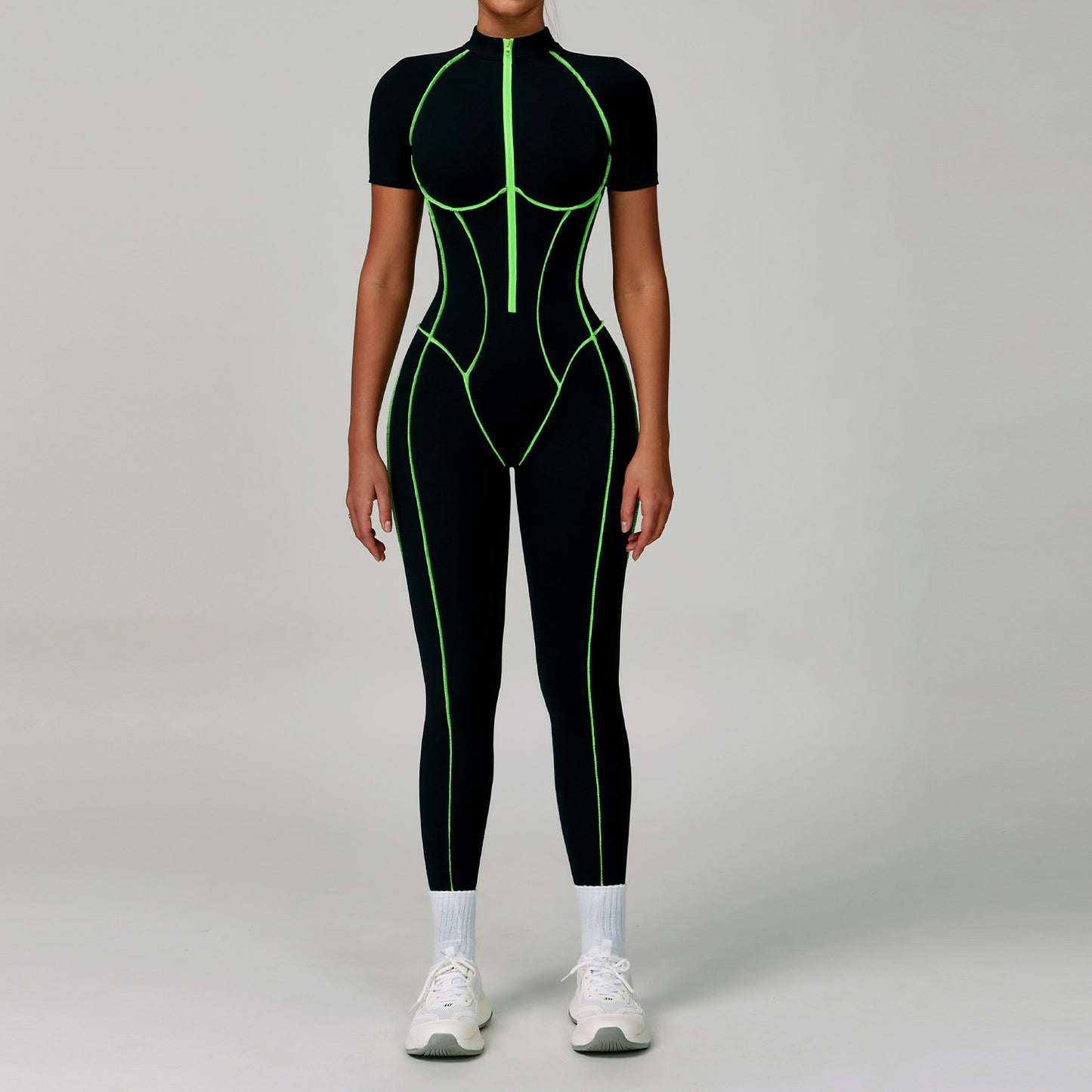 Contrast Color Yoga Workout Clothes Hollow-out Beauty Back Tight Jumpsuit