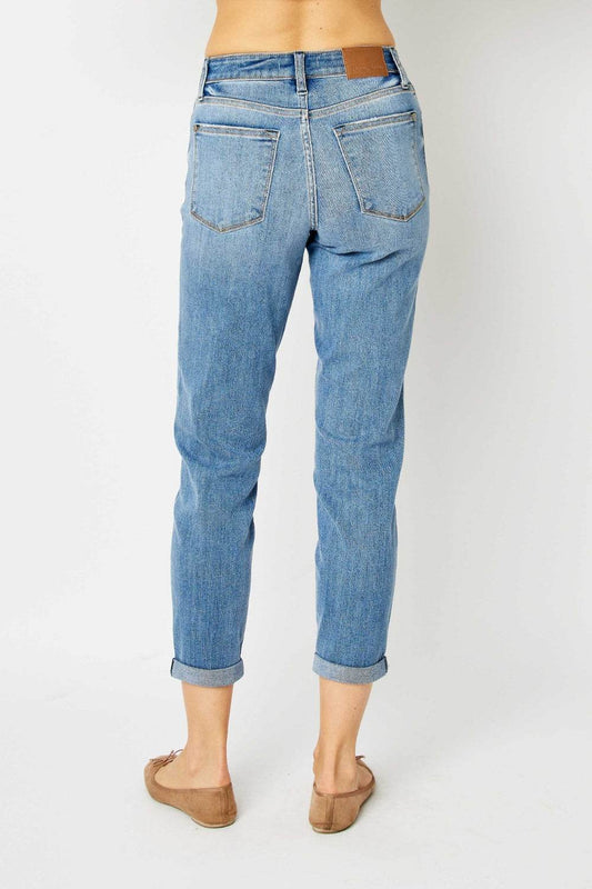Judy Blue Full Size Cuffed Hem Low Waist Slim Women Jeans by Zara-Craft