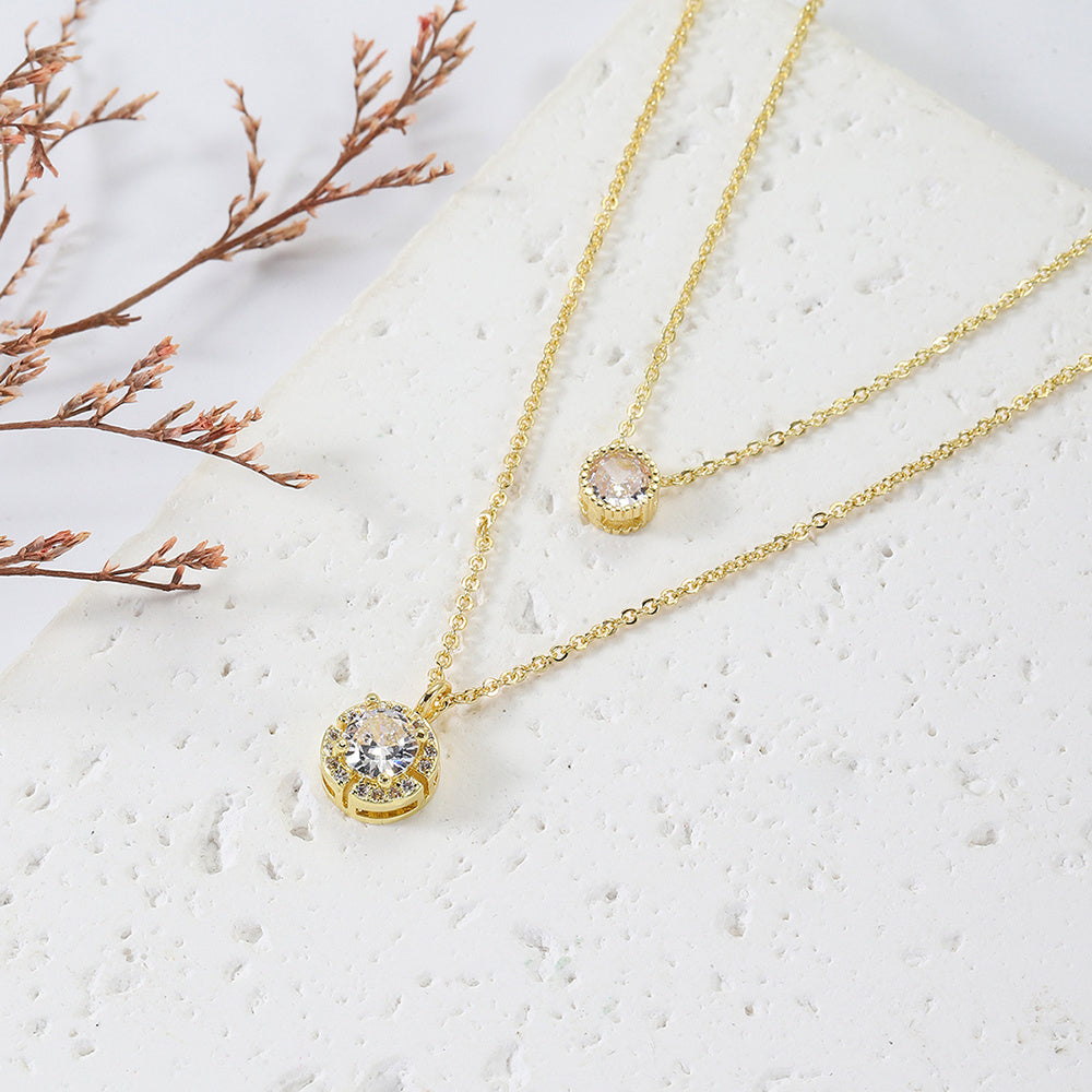Three-dimensional Zircon Pendant Necklace, Exquisite Double-layer Collarbone Chain Jewelry Gift, Suitable For Engagement, Party, Holiday Gifts