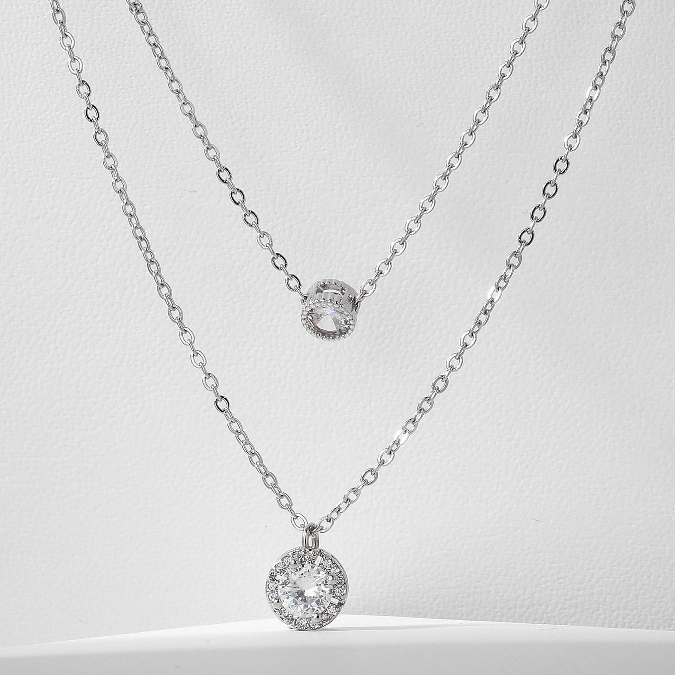 Three-dimensional Zircon Pendant Necklace, Exquisite Double-layer Collarbone Chain Jewelry Gift, Suitable For Engagement, Party, Holiday Gifts