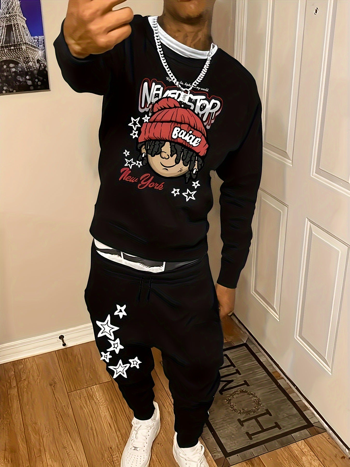 Men's Casual Fashion Round Neck Sweatshirt/Pants Suit