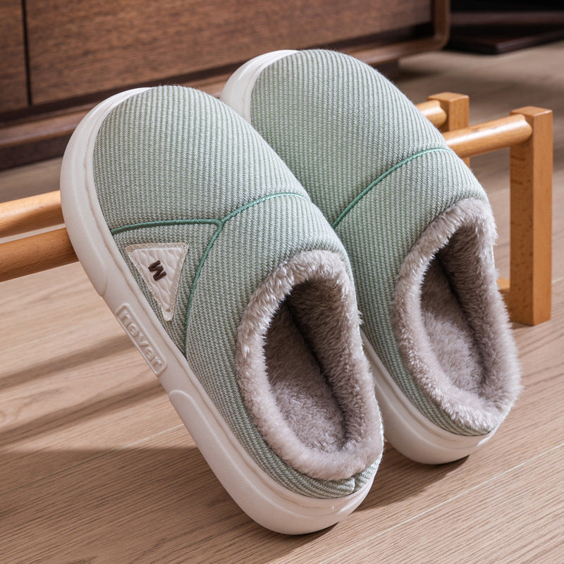 Men's Solid Striped Fleece Plush Slippers