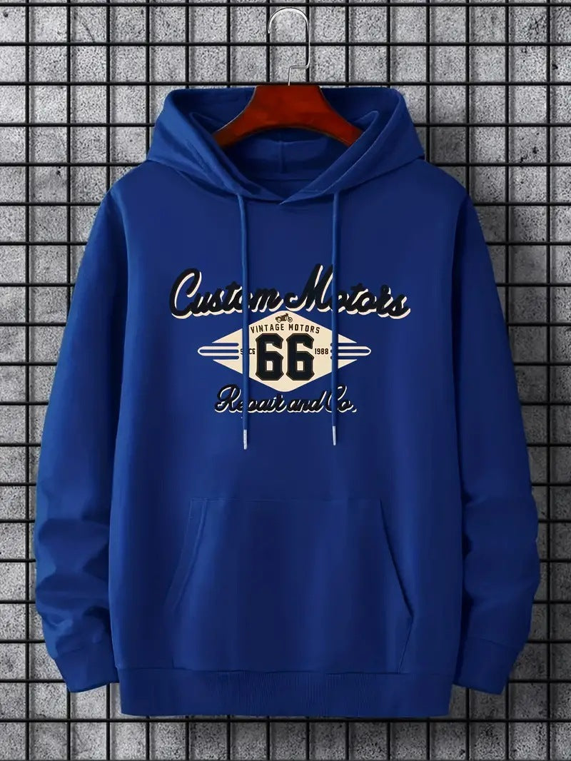 Men's Number 66 Printed Casual Hooded Pullover Sweater