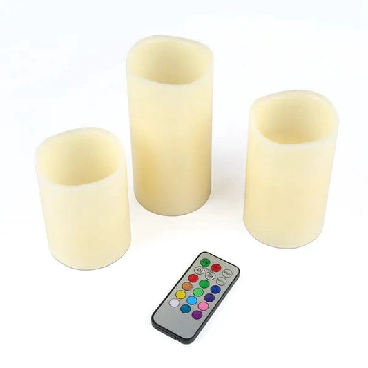 3Pcs Flameless Candles Wireless Battery Operated LED Flickering Candles W/ Remote Control Timer by GJG Denim