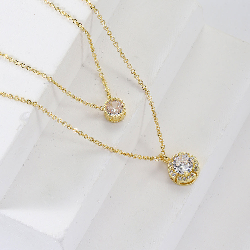 Three-dimensional Zircon Pendant Necklace, Exquisite Double-layer Collarbone Chain Jewelry Gift, Suitable For Engagement, Party, Holiday Gifts