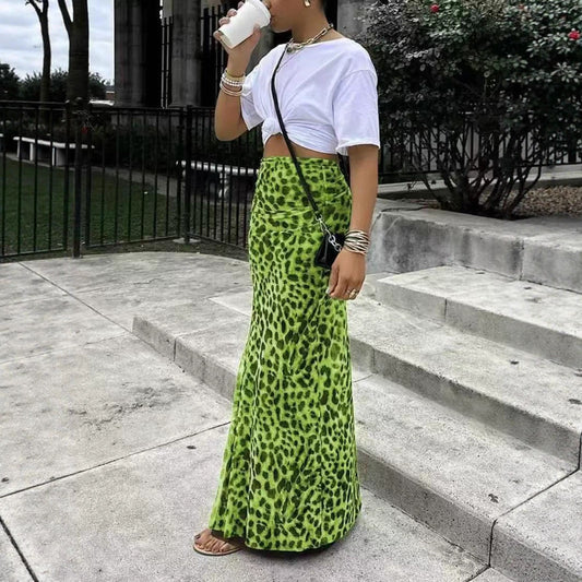 Leopard Print Women's High Waist Elegant Graceful Slimming Skirt by GJG Denim