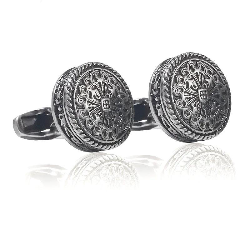 Carved Antique Silver Greek Royal Pattern Cufflinks High-end