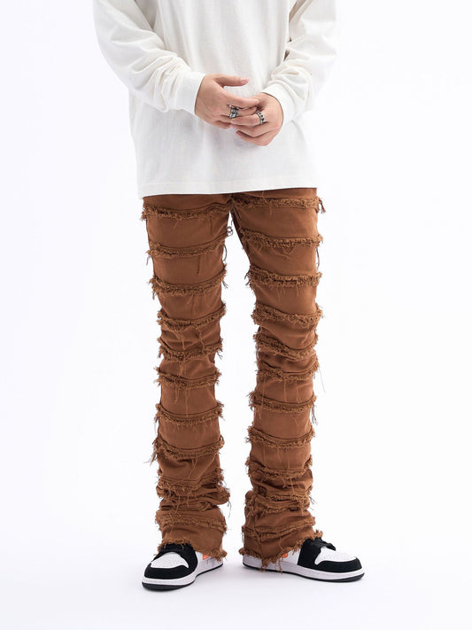 Men's Heavy Work Splicing Slim Fitting Denim Trousers