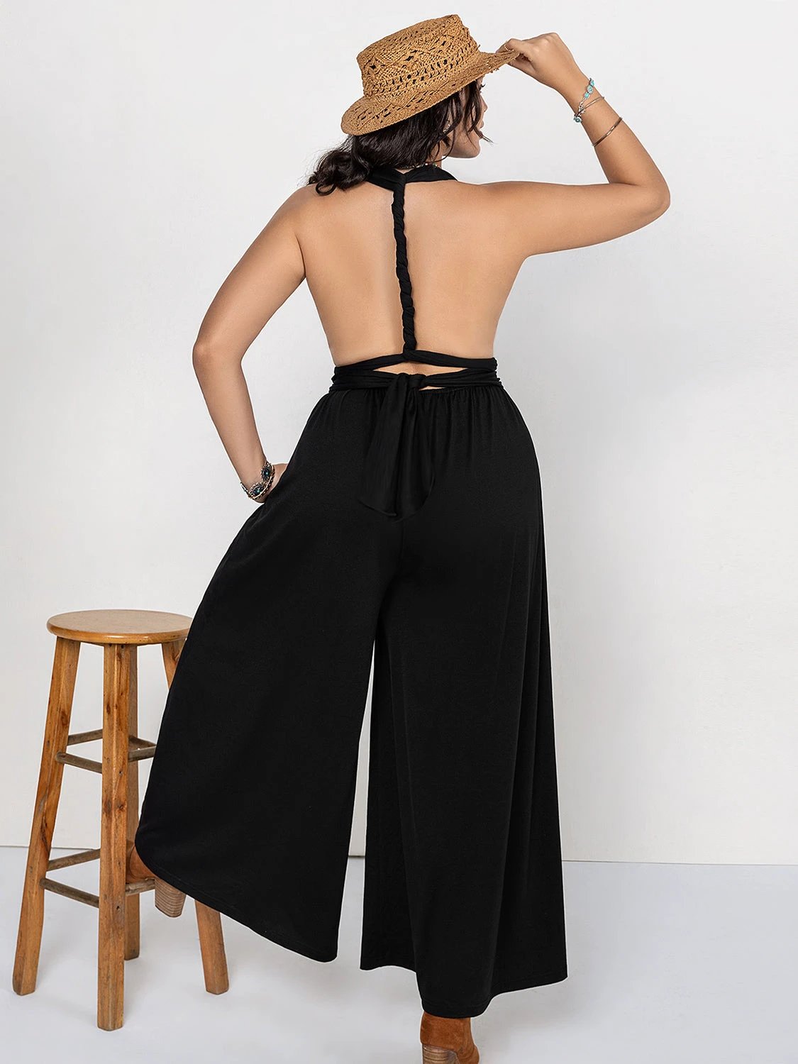 Plus Size V-Neck Wide Leg Jumpsuit by Lady Ros