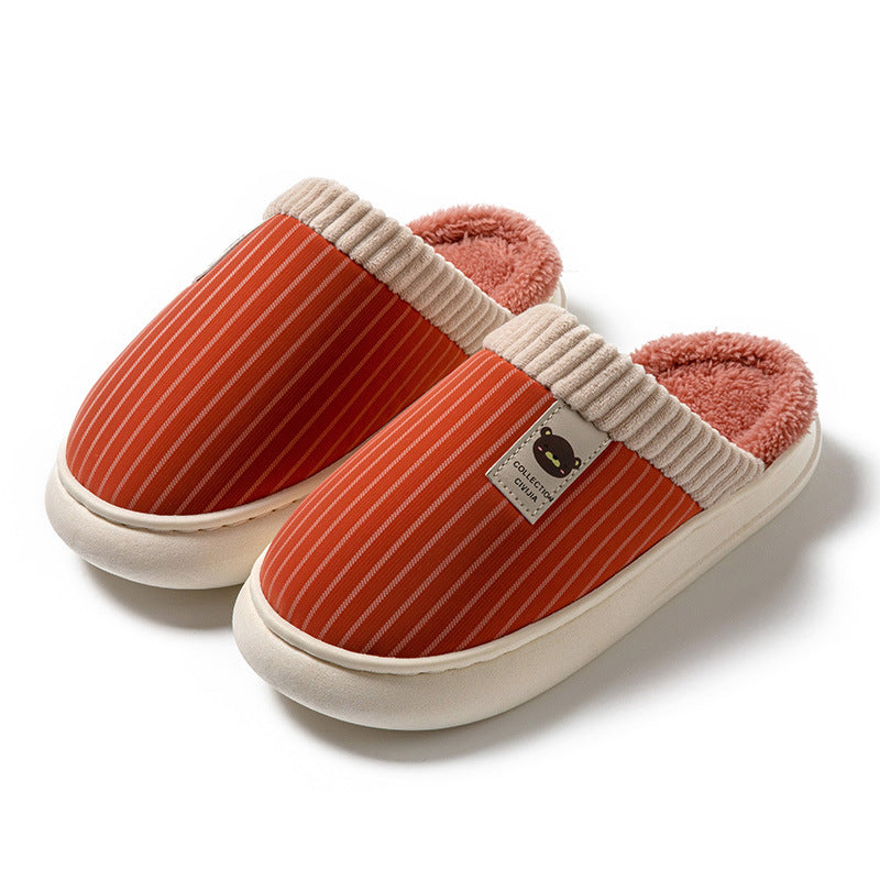 Men's Solid Striped Plush Fleece Slippers