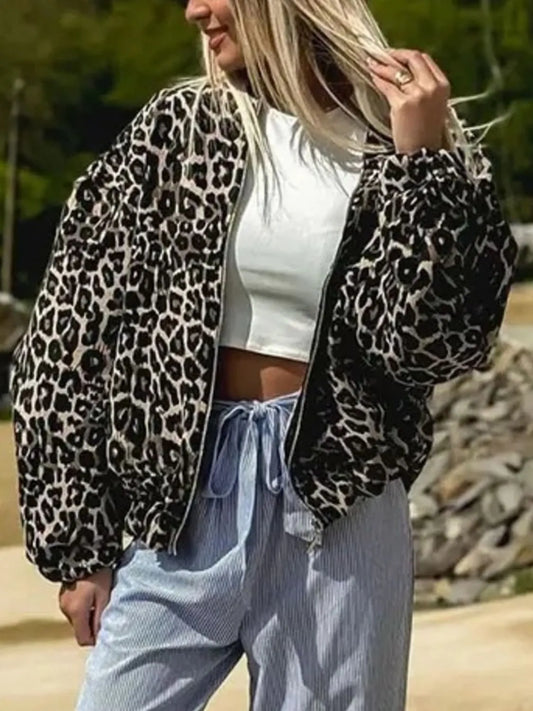 Leopard Print Oversized Bomber Jacket