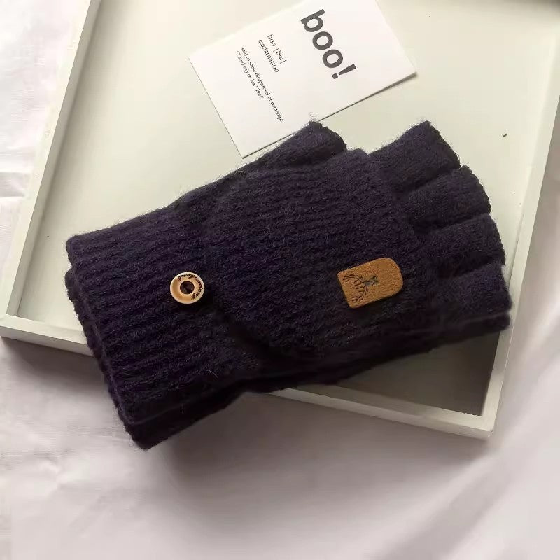 Men's Half Finger Knitted Wool Flip Gloves
