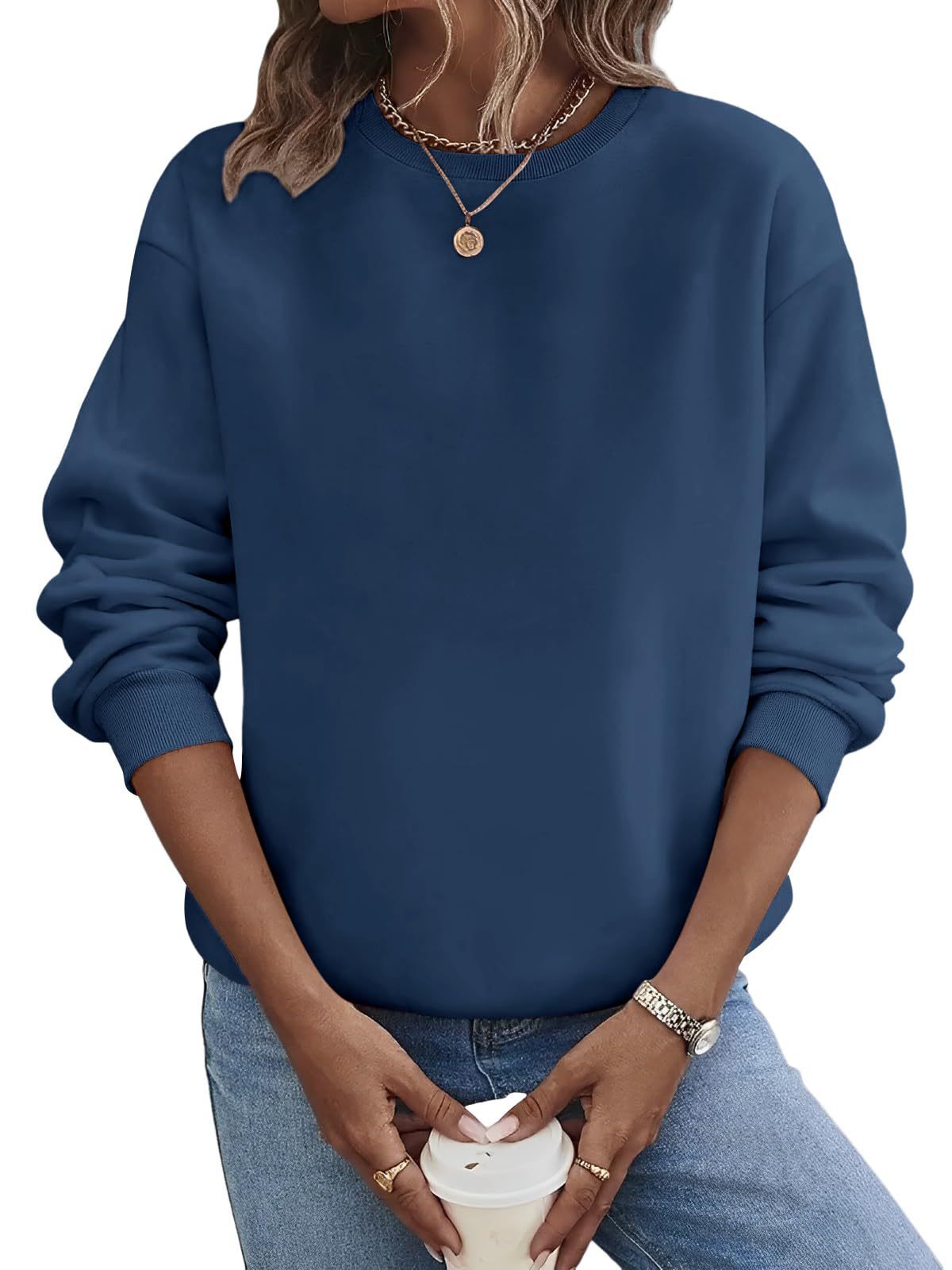 Solid Color Blank Round Neck Plus Size Fashion Sweater