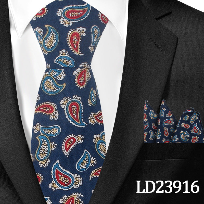 Men's Casual Cotton Floral Print 6cm Tie and Pocket Square