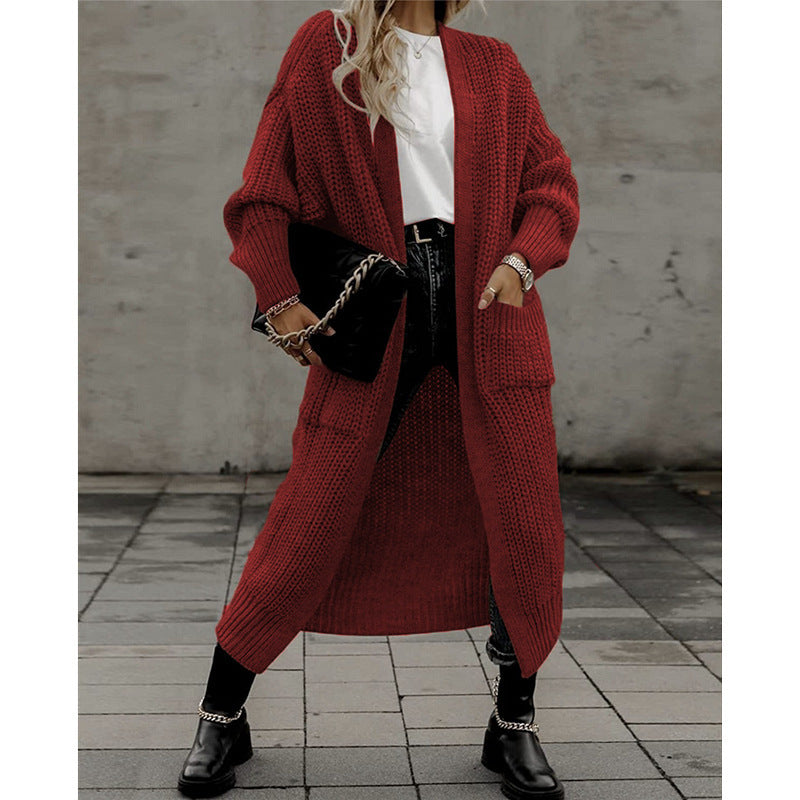 Women's Knitted Plus Size Long Cardigan w/ Pocket