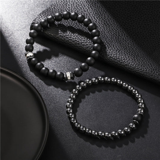 Men's 8mm Black Frosted Copper Bead Spot Drill Spacer Elastic Set Bracelet