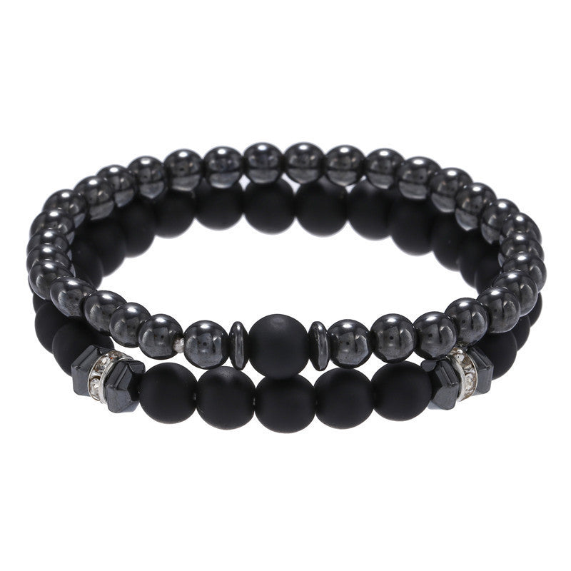 Men's 8mm Black Frosted Copper Bead Spot Drill Spacer Elastic Set Bracelet