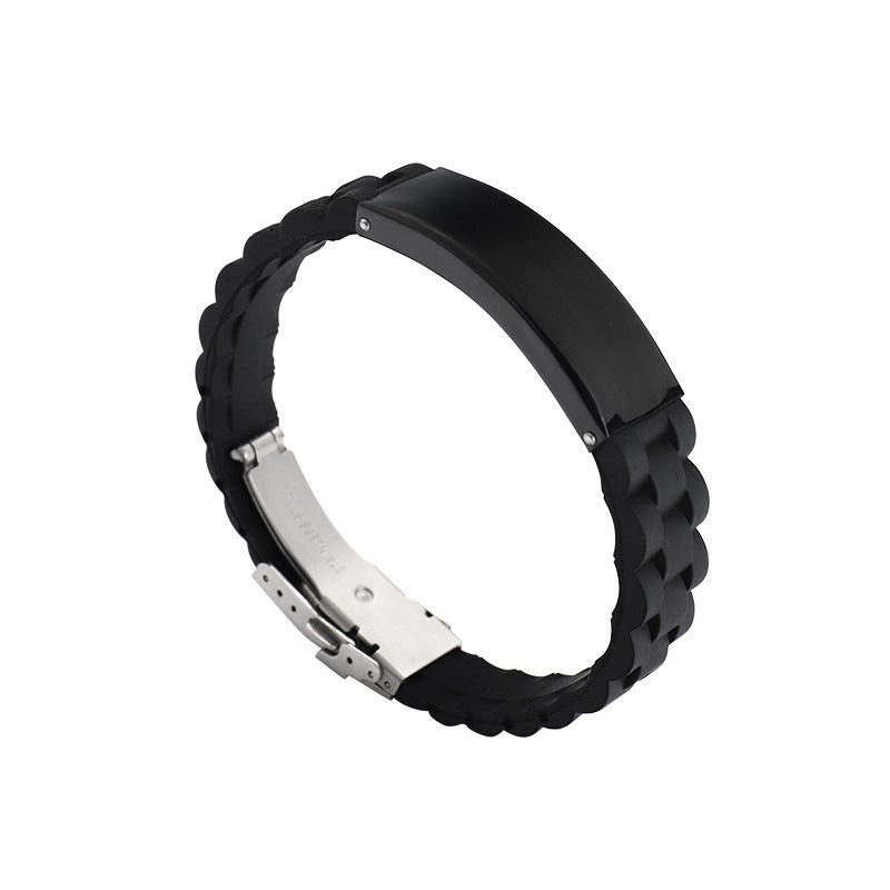 Men's Silicone Simple Laser Sculpture Stainless Steel Bracelet