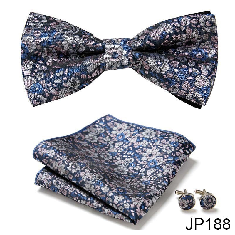 Men's Formal Bow Tie Handkerchief and Cuff links Set