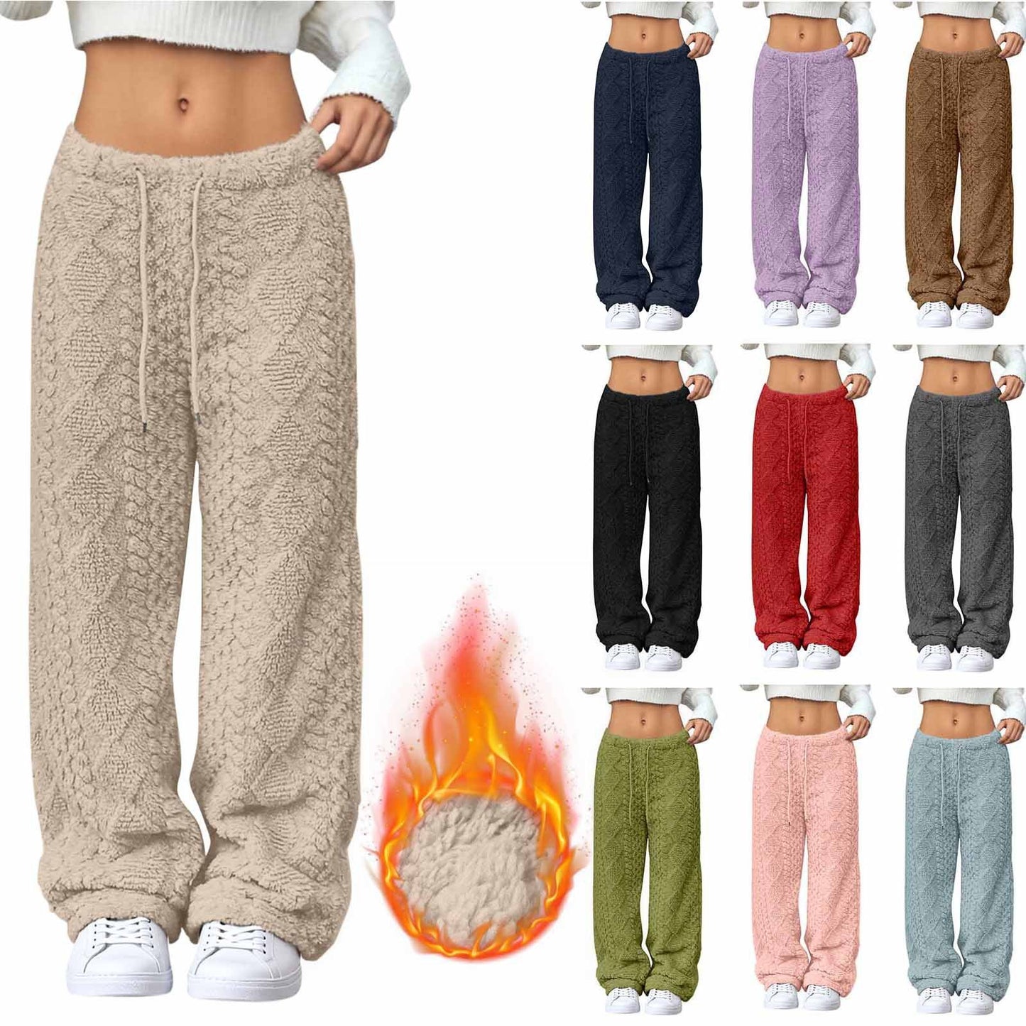Velvet Padded Loose Straight-leg Trousers