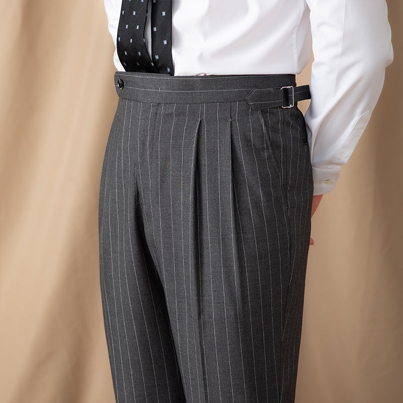 Men's Thin High Waist Straight British Striped Gentry Business Casual Pants