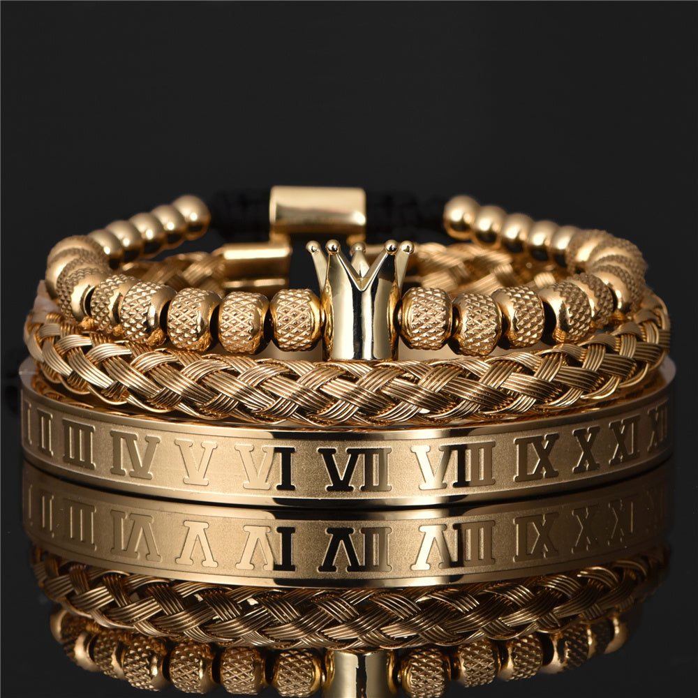 Men's Roman Royal Crown Charm Stainless Steel Adjustable Bracelet