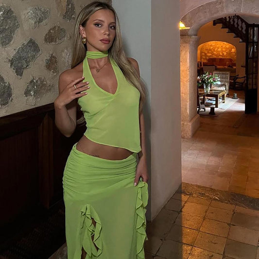 Summer Women's Cropped Vest Skirt Suit