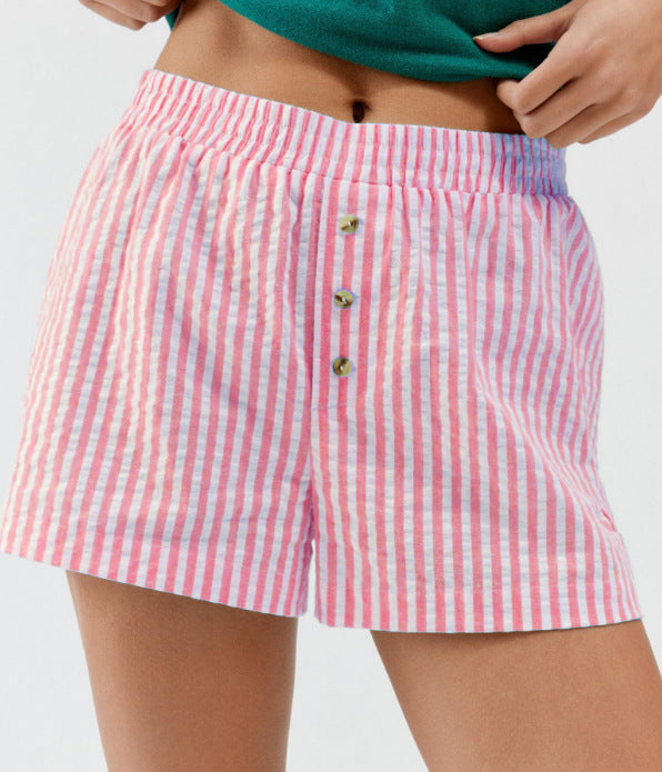Striped Plaid Leisure Commute Shorts For Women