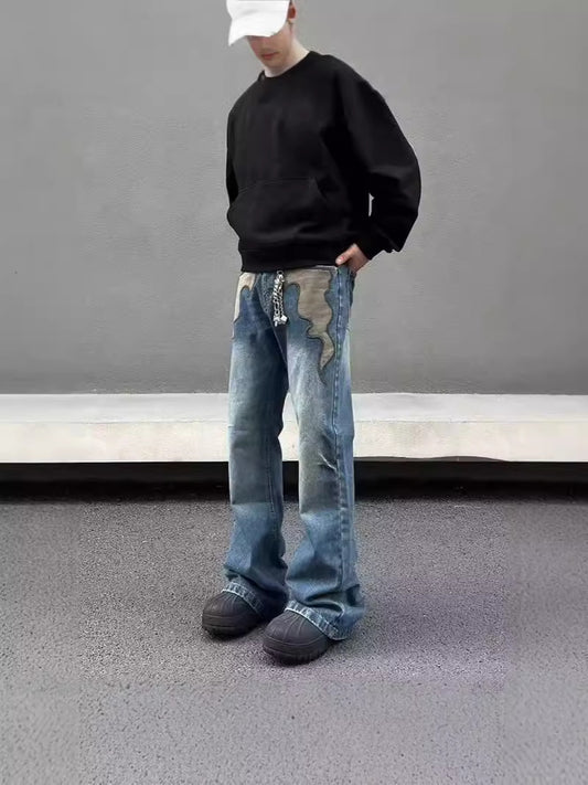 Men's Retro Flame Washed Straight Leg Jeans