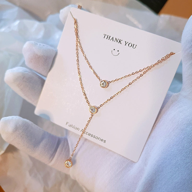 Single rhinestone Zircon Tassel Titanium Steel Necklace For Women
