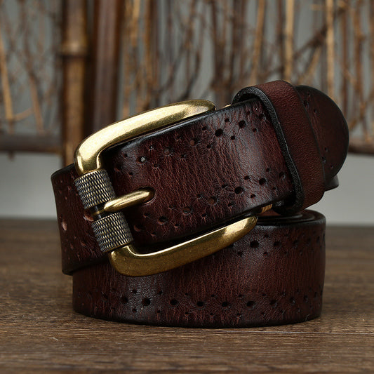 Hollowed-out First-layer Cowhide Pin-buckle Belt For Men