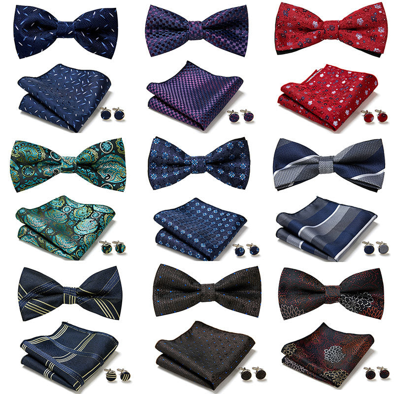 Men's Formal Bow Tie Handkerchief and Cuff links Set