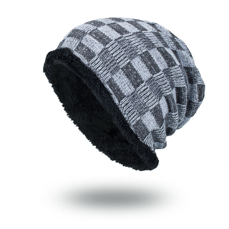 Men's Knitted Wool Plus Velvet Warm Contrast Color Small Square Beanie