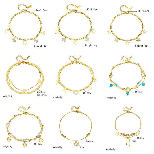 Fashionable Heart-Shaped White Shell Life Tree Butterfly Womens Anklet by GJG Denim