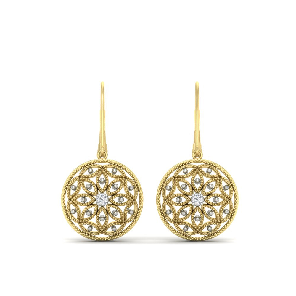 Filigree Circle Drop Lever Back Earring