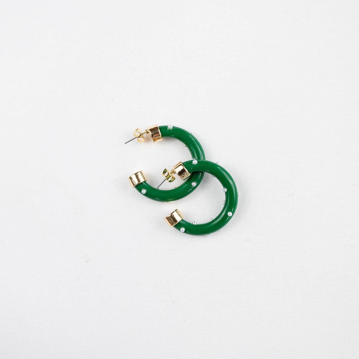 Mini Hoops - Kelly Green with Pearls
