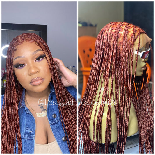 Knotless Braid Wig, HD Full Lace, color 350, Waist Length, Glueless - Gina