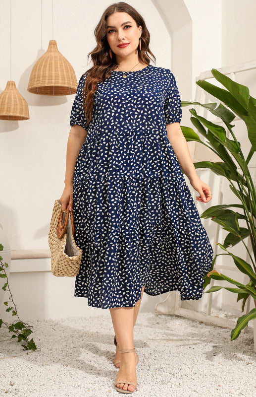 Maternity Dress - Plus Size Short Sleeve Puffed Sleeve Print Dress