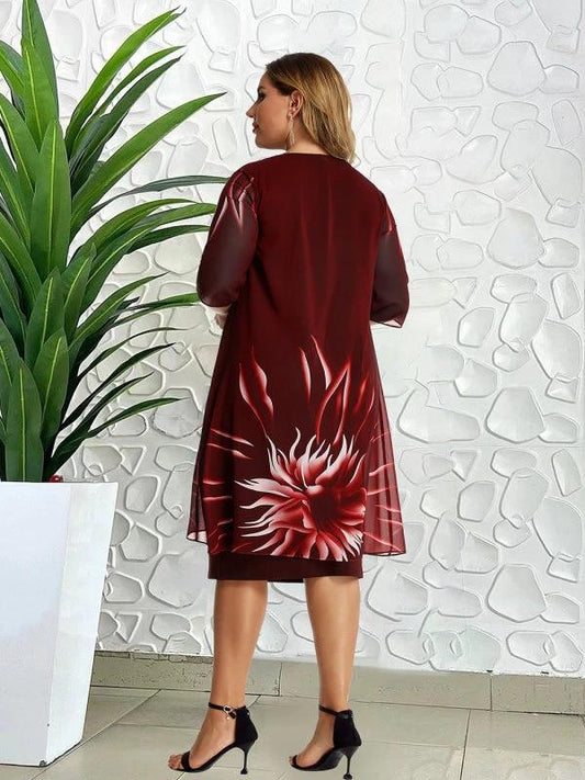 Plus size elegant temperament women's knitted lace cape dress by Lady Ros