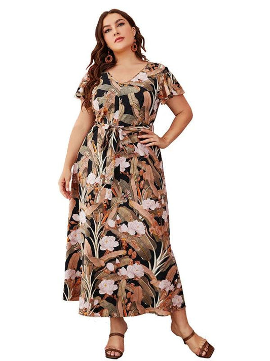 Modern plus size women's temperament commuting loose printed dress by Lady Ros