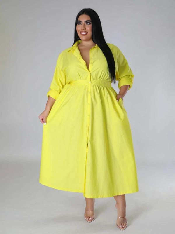Plus Size Women's Solid Color Long Sleeve Shirt Dresses by Lady Ros