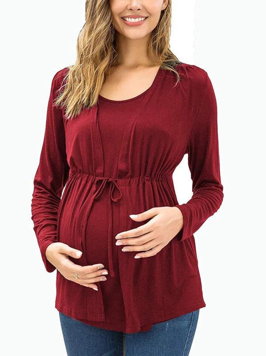 Nursing Top - Long Sleeve Tie Front Breastfeeding Maternity Top by Lady Ros