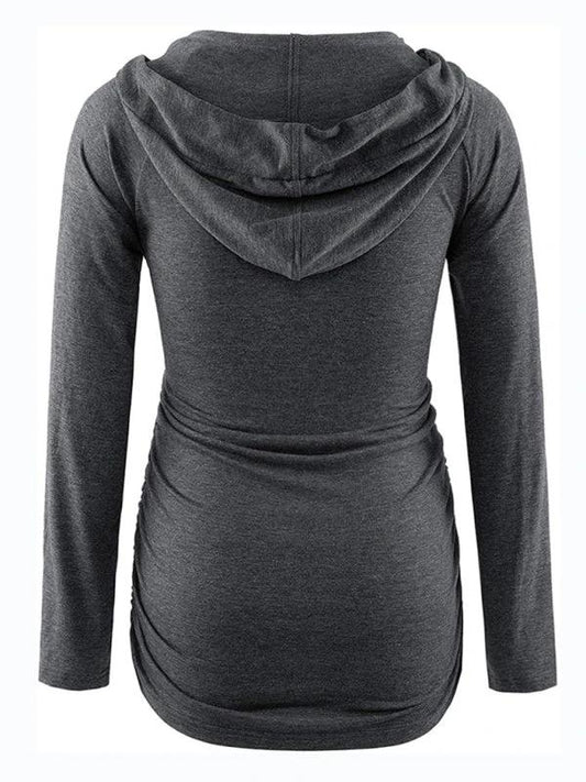 Maternity solid color hooded pocket long-sleeved T-shirt by Lady Ros