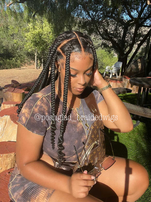 CoiLeray Jumbo Knotless Braid Wig (100% Full Lace Base) Black Color, Spiral End - Rae