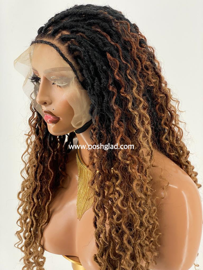 Faux Locs Wig, Full Lace, Color 1B30, Bra strap Length - Ready To Ship