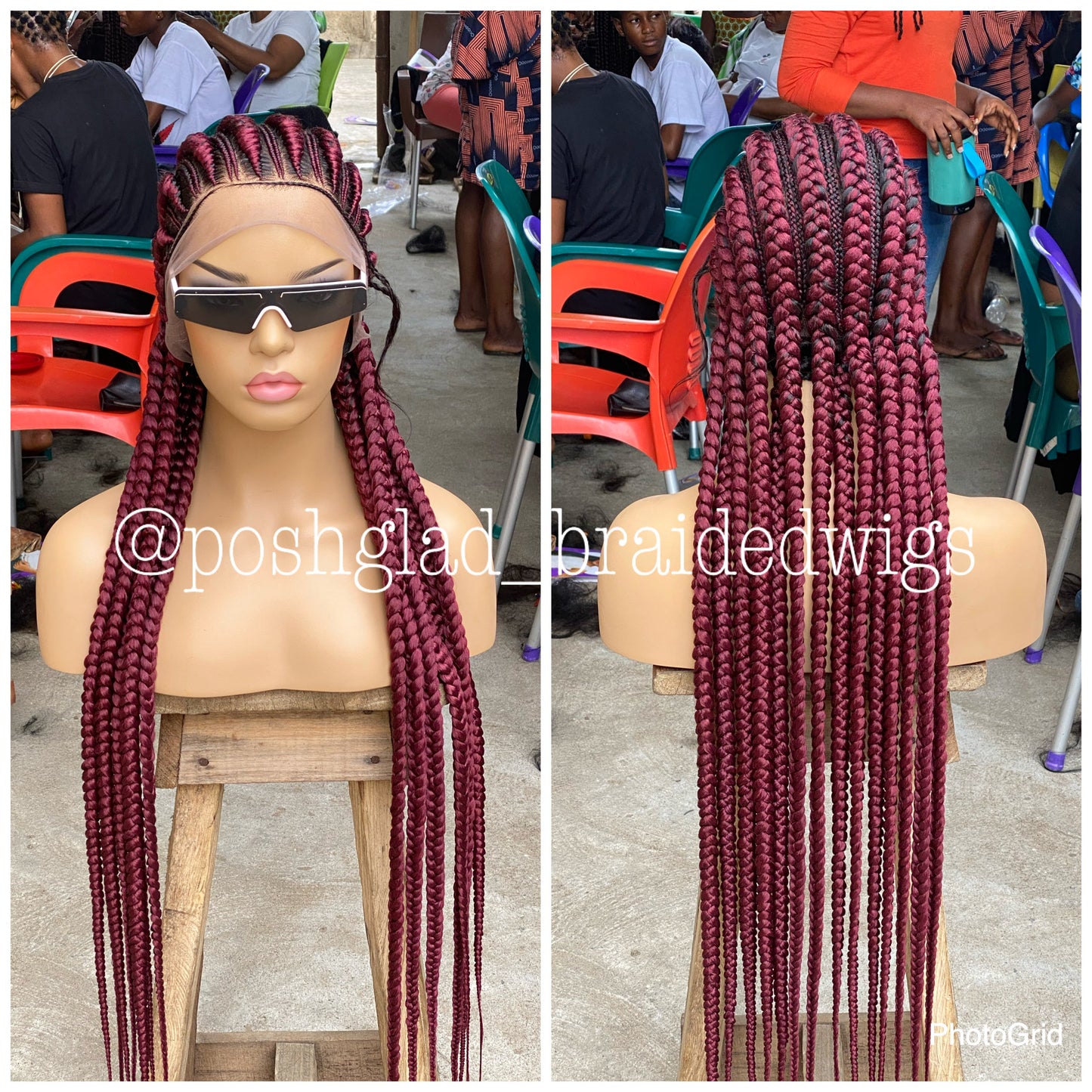 Cornrow Braid Wig - All Back Wine Color - Fatou