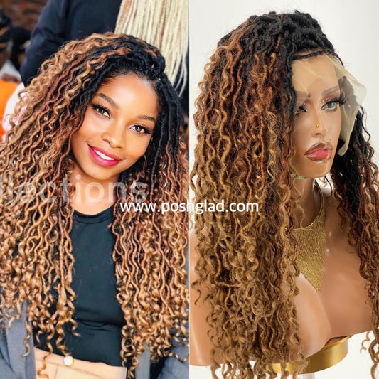 Faux Locs Wig, Full Lace, Color 1B30, Bra strap Length - Ready To Ship