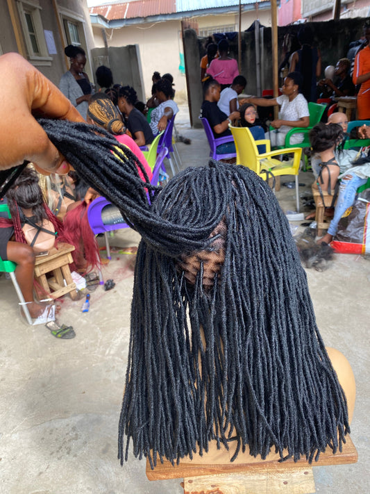 Simple Faux Locs Wig (Swiss Full Lace) Black Color, Shoulder Length - Karina